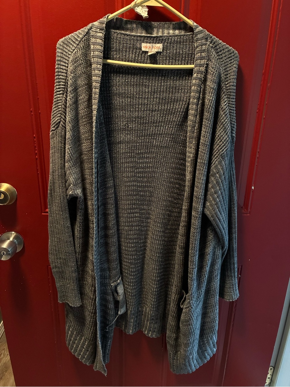 Knox Rose Charcoal Open-Front Knit Cardigan